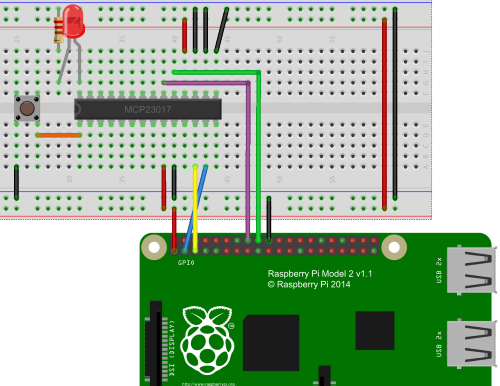 MCP23017 Button controlled LED